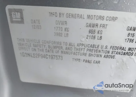 2004 Oldsmobile Alero Gl1 z USA, uszkodzony, nr VIN 1G3NL52F94C197573